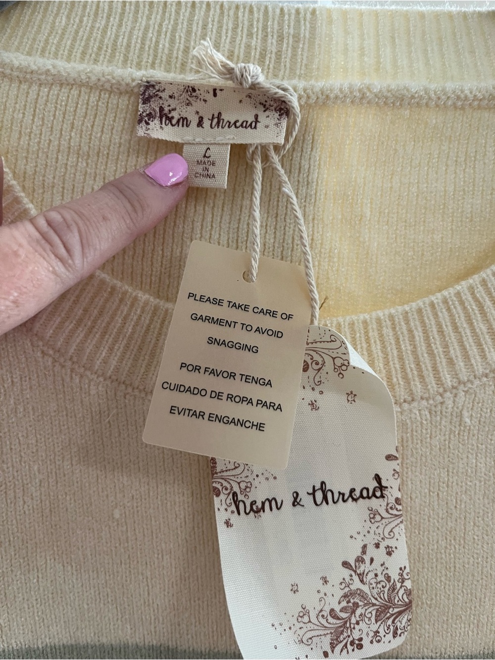 Hem & Thread Soft Cream Ribbed Knit Sweater - Picture 3 of 4